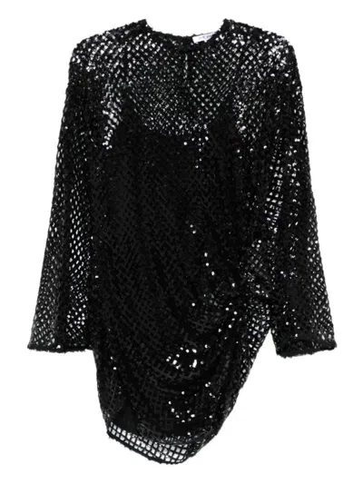 Attico Sheer Mesh Mini Dress In Black