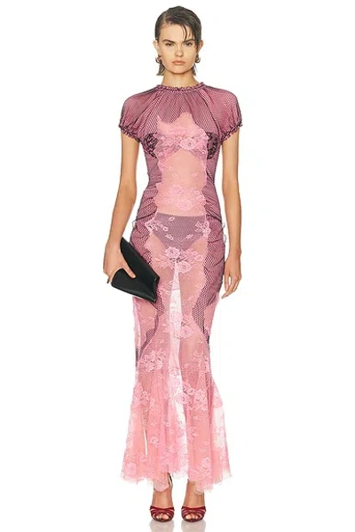 Attico Sheer Lace And Mesh Maxi Dress In Pink