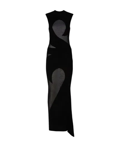 Attico Sheer-panelled Maxi Dress In Black