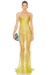Attico Lime Multishades Long Dress In Gold