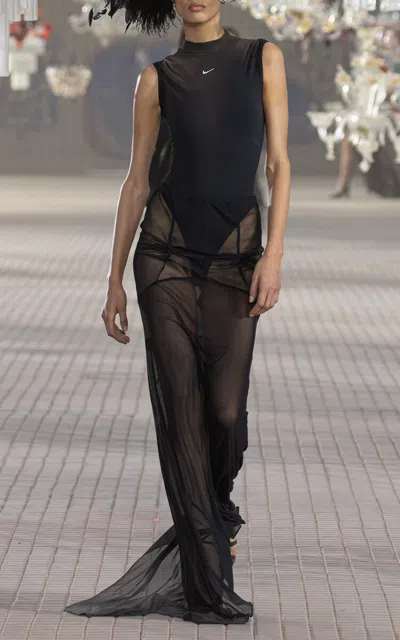 Attico Sheer Tulle-mesh Maxi Skirt In Black