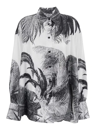 Attico Multicolor Shirt With Classic Collar And All-over Print In Silk Woman