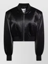 Attico Shiny Cropped Bomber Jacket Satin Ribbed In Black