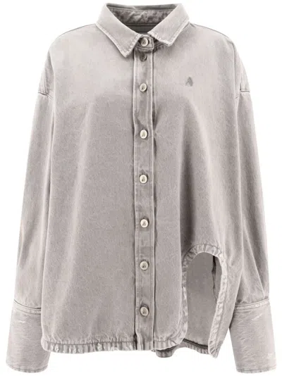 Attico The  Denim Jacket With Cut-out In Grey
