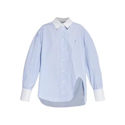 Attico Striped Embroidered Shirt In Blue