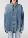 Attico Blue Shirt With Classic Collar And Embroidered Detail On The Front In Cotton Woman In Blau