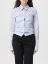 Attico Blue And White Striped Oversized Cotton Shirt In Sky Blue