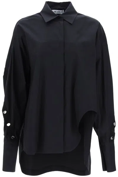 Attico Black Oversized Asymmetric Shirt With Studs In Cotton