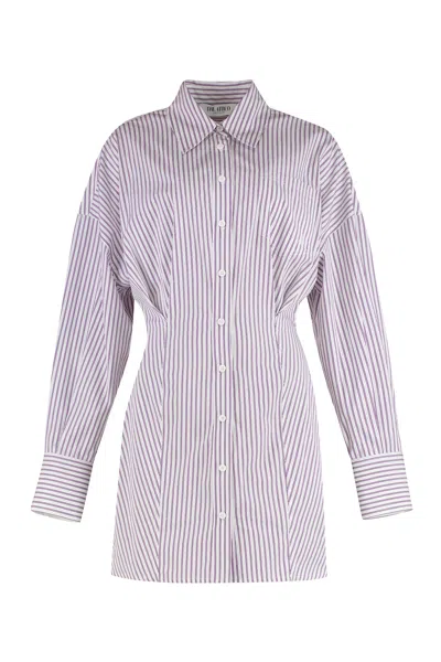 Attico Striped Shirtdress With Long Cuffed Sleeves And Front Pocket In Pink
