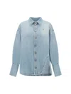 Attico Long-sleeved Denim Shirt With Shaped Slit In Blue