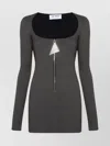 Attico Short Dress With Long Sleeves And Square Neckline In Gray