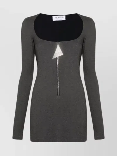 Attico Short Dress With Long Sleeves And Square Neckline In Gray