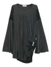 Attico Asymmetrical Dress With Draped Bell Sleeves In Gray