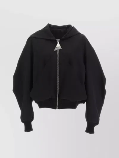 Attico Short Hooded Jacket Oversized Sleeves In Black