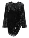 Attico Mesh Rushed Mini Dress In Black