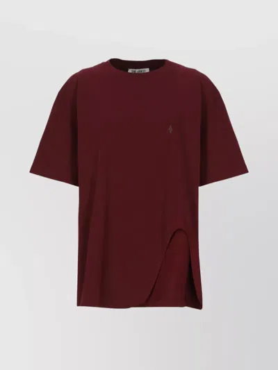 Attico Short Sleeves With Asymmetric Hem And Embroidered Detail In Burgundy