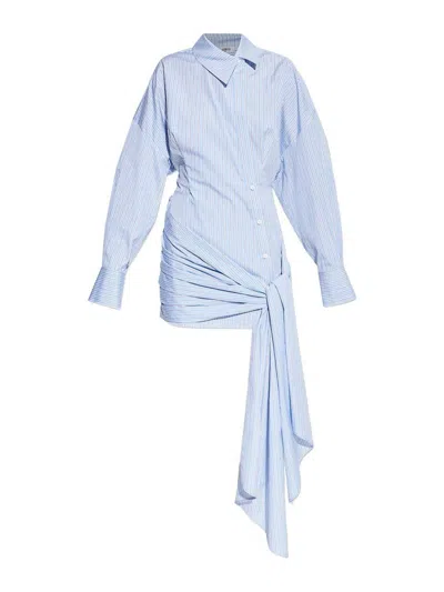 Attico Tie Shirt Mini Dress In Blue