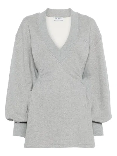 Attico Grey Mini Dress With V Neck And Logo Lettering On The Front In Cotton Woman In Gray