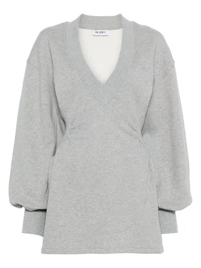 Attico Grey Mini Dress With V Neck And Logo Lettering On The Front In Cotton Woman In Gray