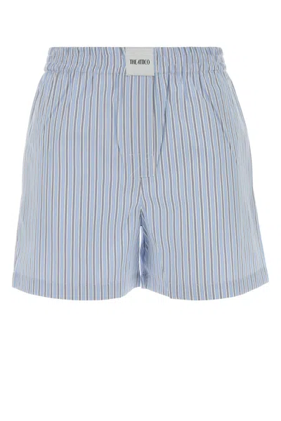 Attico Embroidered Poplin Shorts In Blue