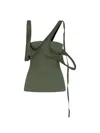 Attico Asymmetric Ribbed Strappy Sleeveless Top In Green