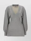 Attico Grey Mini Dress With V Neck And Logo Lettering On The Front In Gray