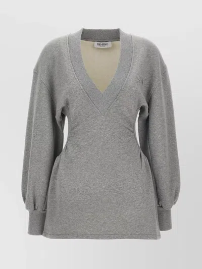 Attico Side Cut-out V-neck Sweatshirt Dress In Gray