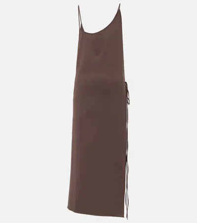 Attico Side-slit Gathered Midi Dress In Brown