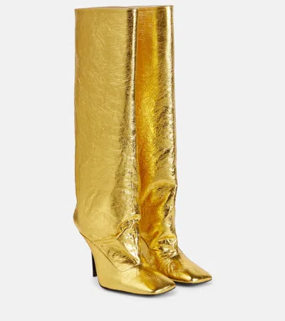 Attico Sienna Crinkled Laminated Leather Knee-high Boots 105mm In Gold