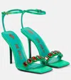 Attico Sienna Embellished Satin Sandals In Green