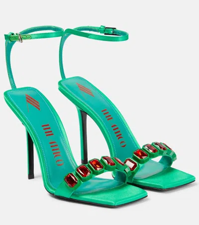 Attico Sienna Embellished Satin Sandals In Green