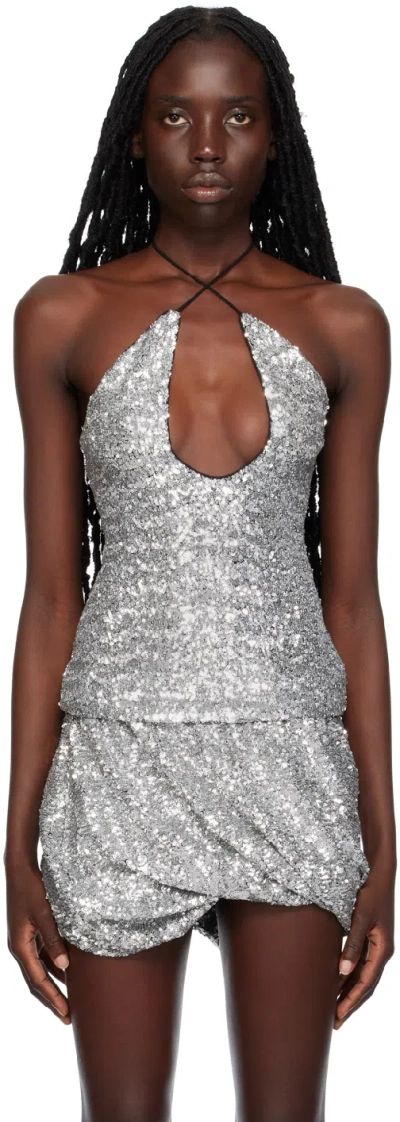 Attico Silver Alix Tank Top In 002 Silver