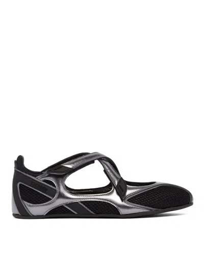 Attico Cross Strap Ballerina Flats With Metallic Finish In Animal Print
