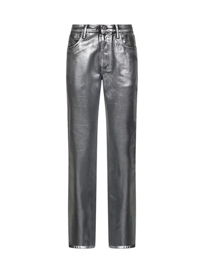 Attico Silver Coated Denim Extra Long Jeans