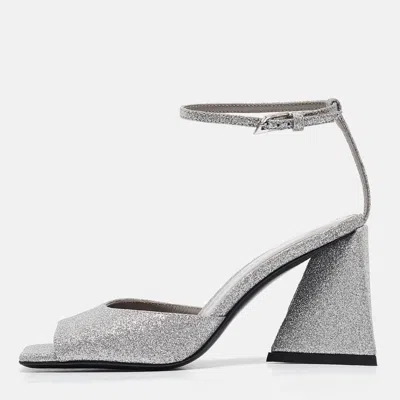 Pre-owned Attico Silver Glitter Piper Ankle Strap Sandals Size 36