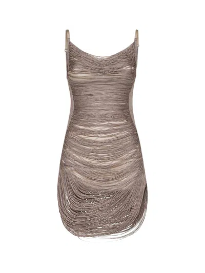 Attico Silver Knit Fringed Mini Dress