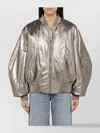 Attico Silver Leather Bomber Jacket With Metallic Finish In Neutral