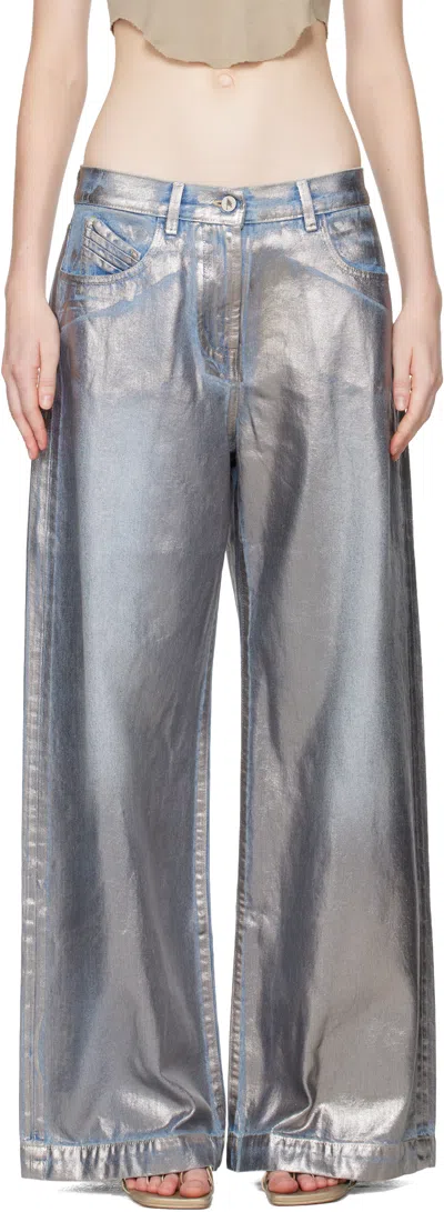Attico Coated Non-stretch Jeans In Gray