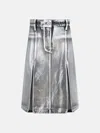 Attico Metallic Midi Skirt With Two Front Splits And Logo Detail On The Button In Silver