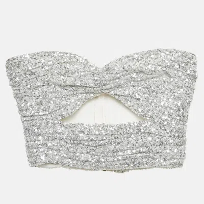 Pre-owned Attico Silver Sequin Cut-out Bandeau Top Xs In White