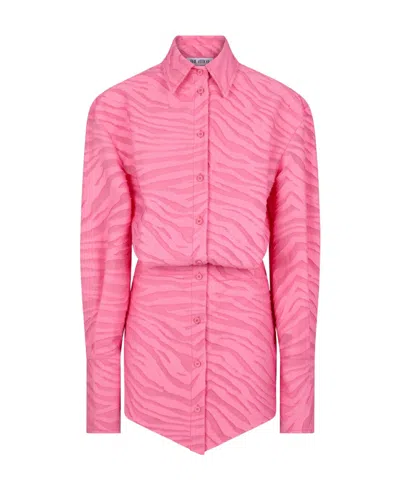 ATTICO THE ATTICO FRAYED EDGE ZEBRA PRINTED SHIRT DRESS