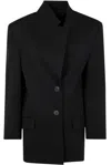 Attico Gabardine Single Breasted Blazer In Black