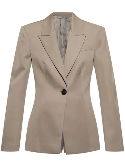 Attico Single-breasted Wool Blazer With Back Vent In Gray