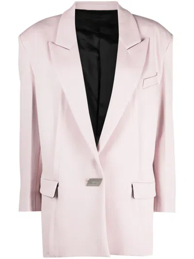 Attico Women Light Pink Solid Peaked Lapel Blazer In Yellow