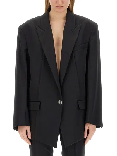 Attico Glen Gabardine Single Breasted Blazer In Black
