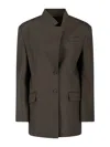 Attico Single-breasted Virgin Wool Blazer In Brown
