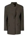 Attico Single-breasted Virgin Wool Blazer In Brown