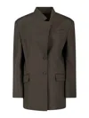 Attico Single-breasted Virgin Wool Blazer In Brown