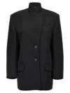 Attico Single-breasted Wool Blazer With Structured Shoulders In Black