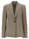 Attico Single-breasted Wool Blazer With Back Vent In Gray
